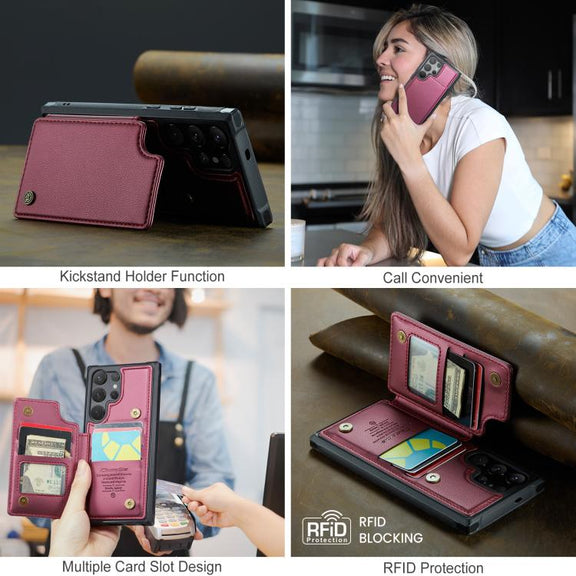 For Samsung Galaxy S25 Ultra 5G CaseMe C22 Card Slots Holder RFID Anti-theft Phone Case(Red)