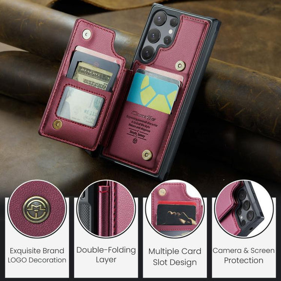 For Samsung Galaxy S25 Ultra 5G CaseMe C22 Card Slots Holder RFID Anti-theft Phone Case(Red)