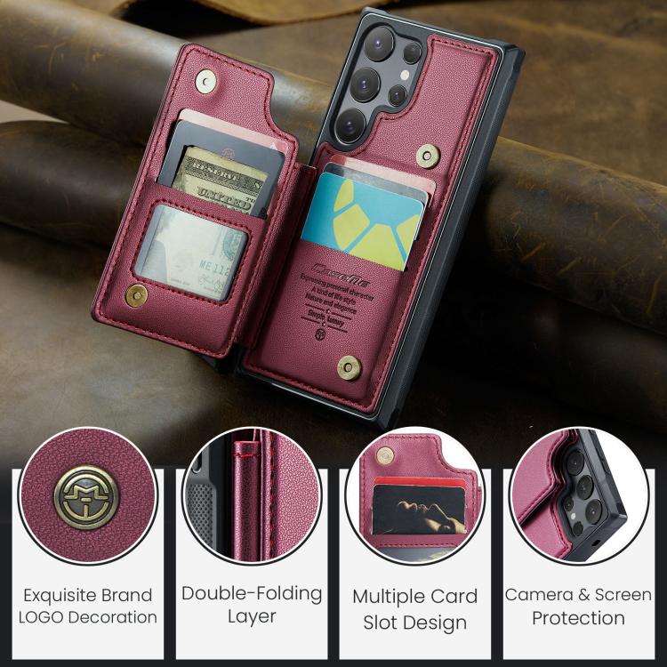 For Samsung Galaxy S25 Ultra 5G CaseMe C22 Card Slots Holder RFID Anti-theft Phone Case(Red)