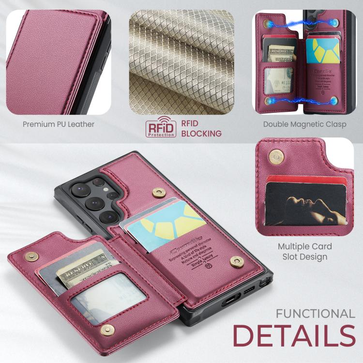 For Samsung Galaxy S25 Ultra 5G CaseMe C22 Card Slots Holder RFID Anti-theft Phone Case(Red)