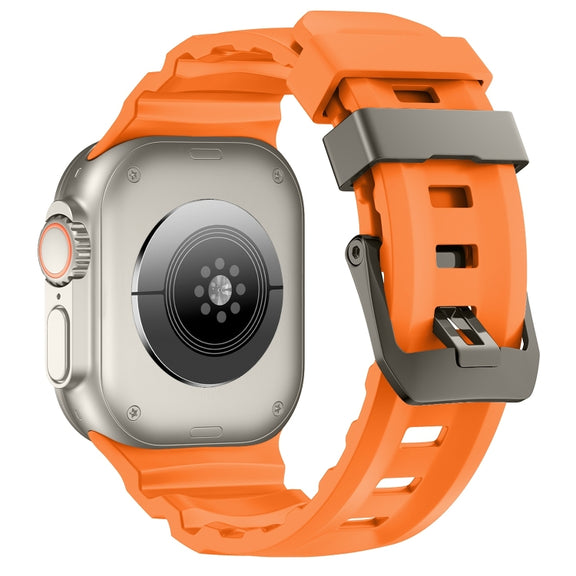For Apple Watch 46mm / 49mm / 45mm / 44mm Wild Path Grey Buckle Thickened Silicone Watch Band(Orange)