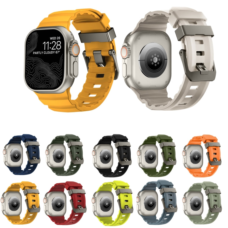 For Apple Watch 46mm / 49mm / 45mm / 44mm Wild Path Grey Buckle Thickened Silicone Watch Band(Orange)