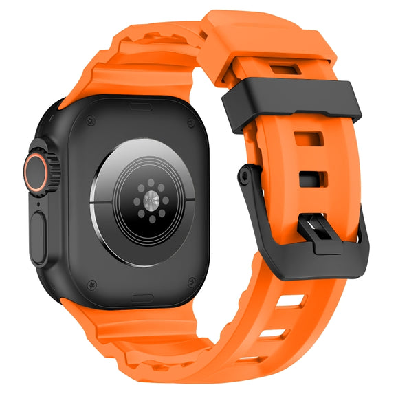 For Apple Watch 46mm / 49mm / 45mm / 44mm Wild Path Black Buckle Thickened Silicone Watch Band(Orange)