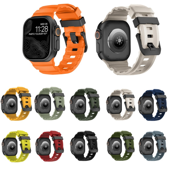 For Apple Watch 46mm / 49mm / 45mm / 44mm Wild Path Black Buckle Thickened Silicone Watch Band(Orange)