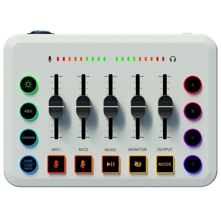F9 48V Live Streaming Sound Card Audio Mixer Power Voice Changer with RGB Light(White) - Live Sound Effects Processors by PMC TechLife | Online Shopping South Africa | PMC TechLife | Buy Now Pay Later Mobicred