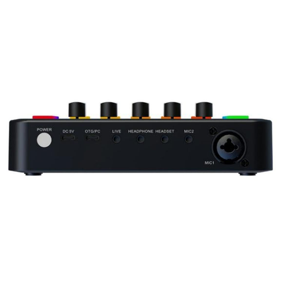 F9 48V Live Streaming Sound Card Audio Mixer Power Voice Changer with RGB Light(Black)