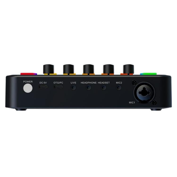 F9 48V Live Streaming Sound Card Audio Mixer Power Voice Changer with RGB Light(Black)