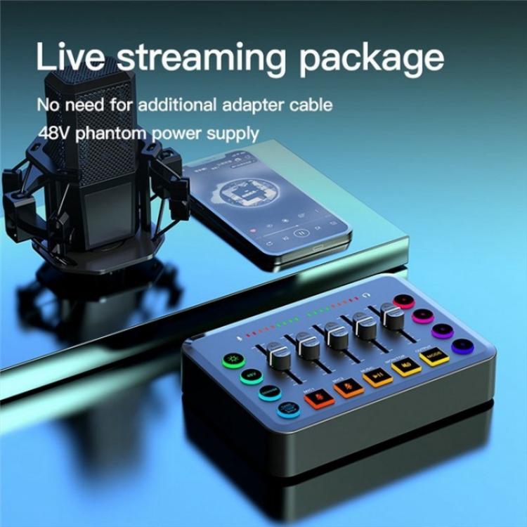 F9 48V Live Streaming Sound Card Audio Mixer Power Voice Changer with RGB Light(White) - Live Sound Effects Processors by PMC TechLife | Online Shopping South Africa | PMC TechLife | Buy Now Pay Later Mobicred
