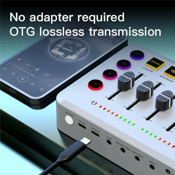F9 48V Live Streaming Sound Card Audio Mixer Power Voice Changer with RGB Light(Black)