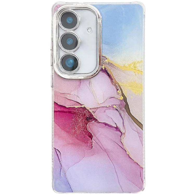 For Samsung Galaxy S25 5G Electroplated Marble Texture Phone Case(Gold Pink Red M12) - Galaxy S25 5G Cases by PMC Jewellery | Online Shopping South Africa | PMC Jewellery | Buy Now Pay Later Mobicred