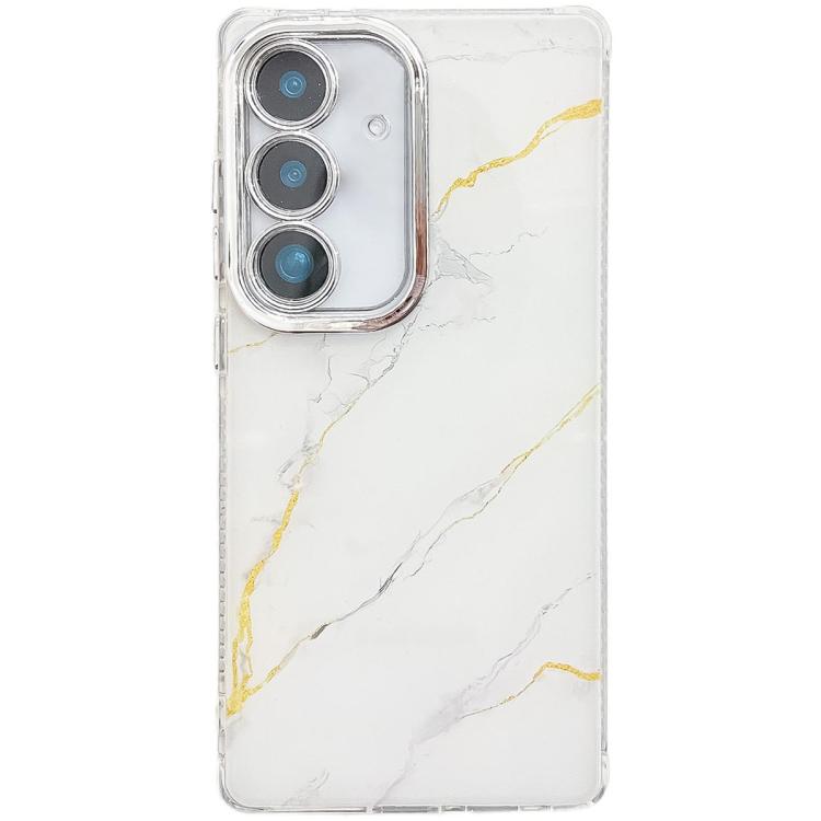 For Samsung Galaxy S25+ 5G Electroplated Marble Texture Phone Case(Gold White M1) - Galaxy S25+ 5G Cases by PMC Jewellery | Online Shopping South Africa | PMC Jewellery | Buy Now Pay Later Mobicred