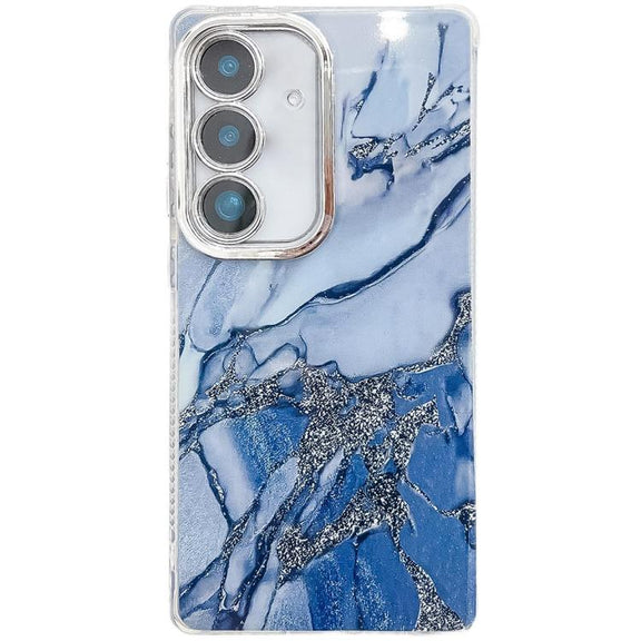 For Samsung Galaxy S25+ 5G Electroplated Marble Texture Phone Case(Navy Blue M17)