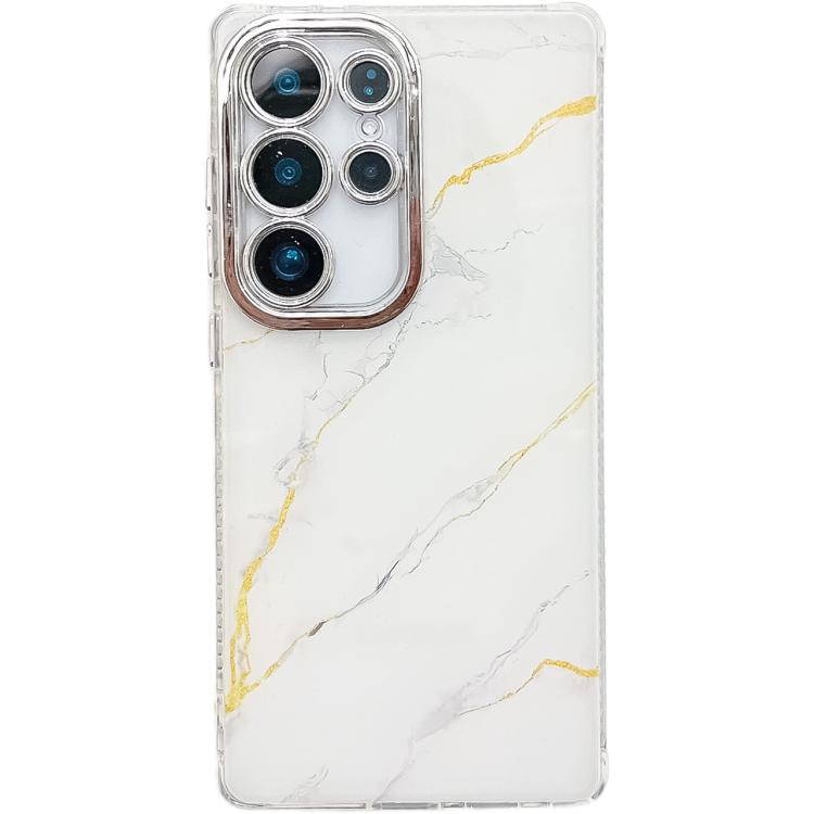 For Samsung Galaxy S25 Ultra 5G Electroplated Marble Texture Phone Case(Gold White M1) - Galaxy S25 Ultra 5G Cases by PMC Jewellery | Online Shopping South Africa | PMC Jewellery | Buy Now Pay Later Mobicred