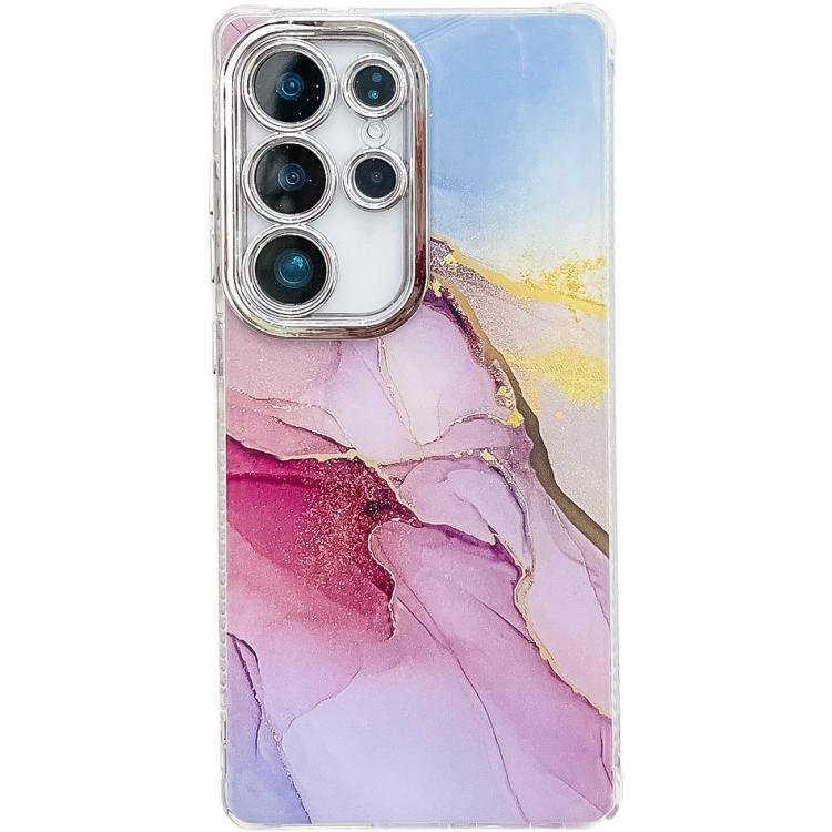 For Samsung Galaxy S25 Ultra 5G Electroplated Marble Texture Phone Case(Gold Pink Red M12) - Galaxy S25 Ultra 5G Cases by PMC Jewellery | Online Shopping South Africa | PMC Jewellery | Buy Now Pay Later Mobicred