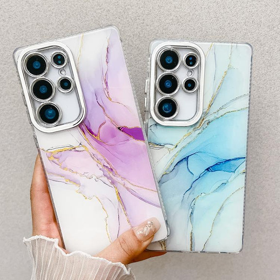 For Samsung Galaxy S25 Ultra 5G Electroplated Marble Texture Phone Case(Pink M2)