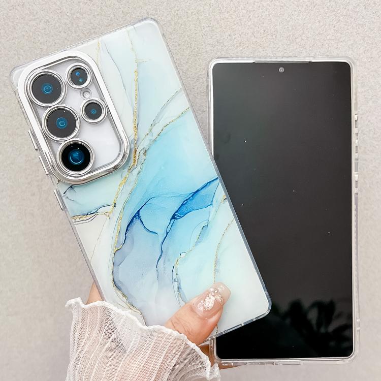 For Samsung Galaxy S25+ 5G Electroplated Marble Texture Phone Case(Gold White M1)