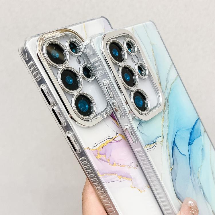 For Samsung Galaxy S25 Ultra 5G Electroplated Marble Texture Phone Case(Blue M11)