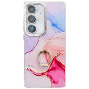 For Samsung Galaxy S25 5G Electroplated Marble Texture Ring Holder Phone Case(Red S7)
