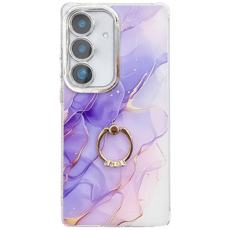 For Samsung Galaxy S25+ 5G Electroplated Marble Texture Ring Holder Phone Case(Purple S3) - Galaxy S25+ 5G Cases by PMC Jewellery | Online Shopping South Africa | PMC Jewellery | Buy Now Pay Later Mobicred