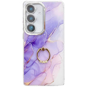 For Samsung Galaxy S25+ 5G Electroplated Marble Texture Ring Holder Phone Case(Purple S3)