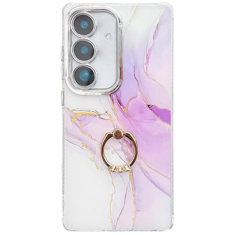 For Samsung Galaxy S25+ 5G Electroplated Marble Texture Ring Holder Phone Case(Light Purple S6) - Galaxy S25+ 5G Cases by PMC Jewellery | Online Shopping South Africa | PMC Jewellery | Buy Now Pay Later Mobicred