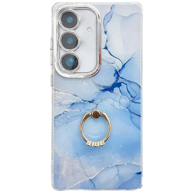For Samsung Galaxy S25+ 5G Electroplated Marble Texture Ring Holder Phone Case(Blue S11) - Galaxy S25+ 5G Cases by PMC Jewellery | Online Shopping South Africa | PMC Jewellery | Buy Now Pay Later Mobicred