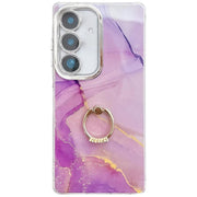 For Samsung Galaxy S25+ 5G Electroplated Marble Texture Ring Holder Phone Case(Gold Purple Red S15)