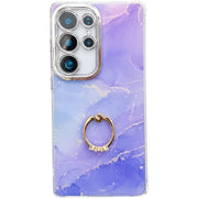 For Samsung Galaxy S25 Ultra 5G Electroplated Marble Texture Ring Holder Phone Case(Blue Purple S10)