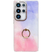 For Samsung Galaxy S25 Ultra 5G Electroplated Marble Texture Ring Holder Phone Case(Purple Pink S14)