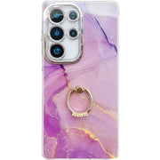 For Samsung Galaxy S25 Ultra 5G Electroplated Marble Texture Ring Holder Phone Case(Gold Purple Red S15)