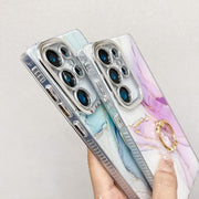 For Samsung Galaxy S25 Ultra 5G Electroplated Marble Texture Ring Holder Phone Case(Gold White S1)