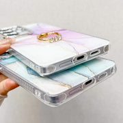 For Samsung Galaxy S25 Ultra 5G Electroplated Marble Texture Ring Holder Phone Case(Blue Green S9)