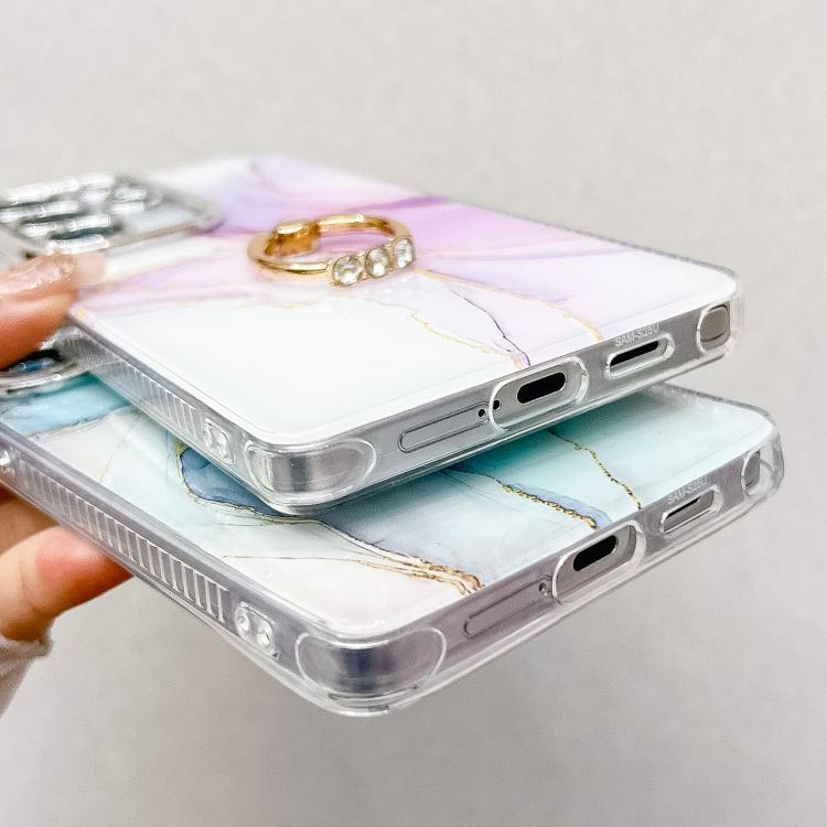For Samsung Galaxy S25 Ultra 5G Electroplated Marble Texture Ring Holder Phone Case(Gold White S1)