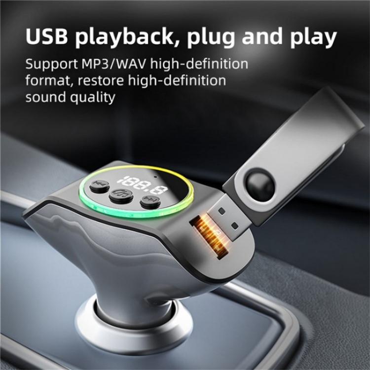 C8 Bluetooth 5.3 Receiver Hands-Free Calling with AUX Port Dual USB Port Car Charger(Black)