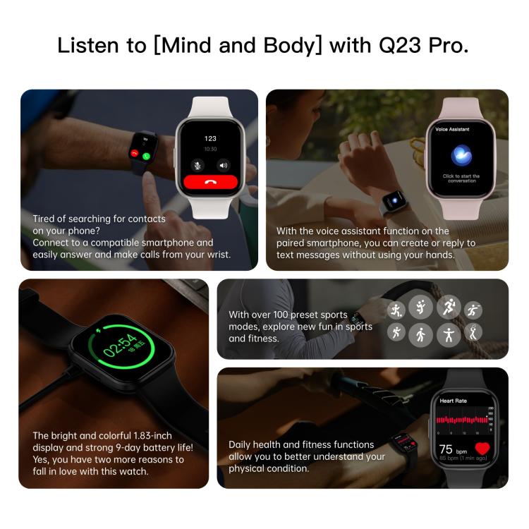Q23 Pro 1.83 inch Color Screen IP68 Waterproof Bluetooth Call Smart Watch, Support Health Monitoring(White) - Smart Watches by PMC TechLife | Online Shopping South Africa | PMC TechLife | Buy Now Pay Later Mobicred