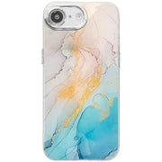 For iPhone 16e Electroplated Marble Texture Phone Case(Yellow Green M13)
