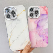 For iPhone 16e Electroplated Marble Texture Phone Case(Yellow Green M13)