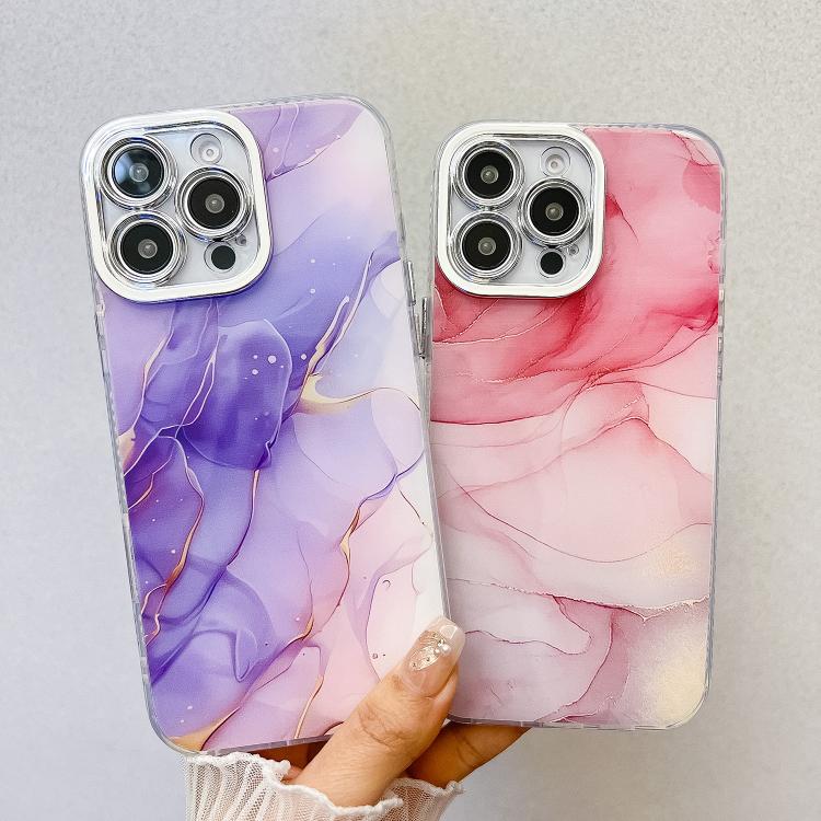 For iPhone 16e Electroplated Marble Texture Phone Case(Yellow Green M13)