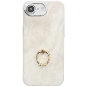 For iPhone 16e Electroplated Marble Texture Ring Holder Phone Case(White S8)