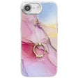 For iPhone 16e Electroplated Marble Texture Ring Holder Phone Case(Gold Pink Red S12) - iPhone 16e Cases by PMC TechLife | Online Shopping South Africa | PMC TechLife | Buy Now Pay Later Mobicred