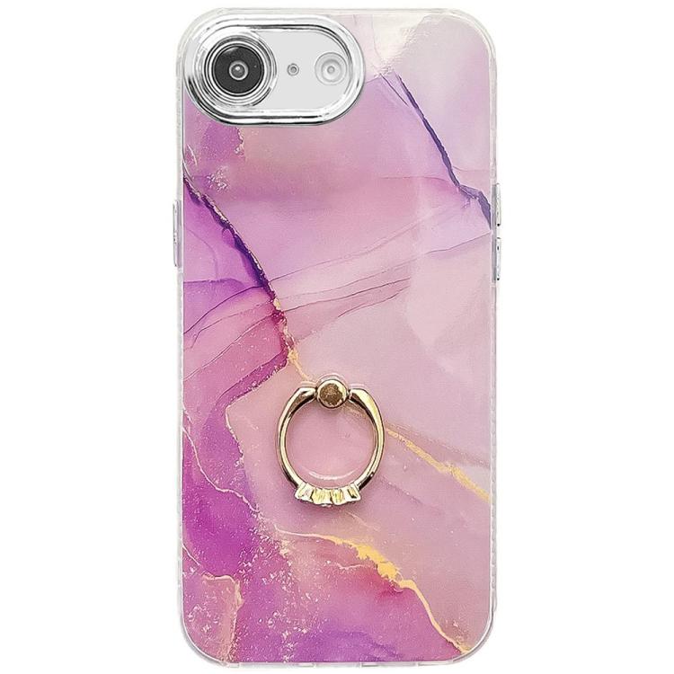 For iPhone 16e Electroplated Marble Texture Ring Holder Phone Case(Gold Purple Red S15) - free shipping - PMC TechLife - Order now!