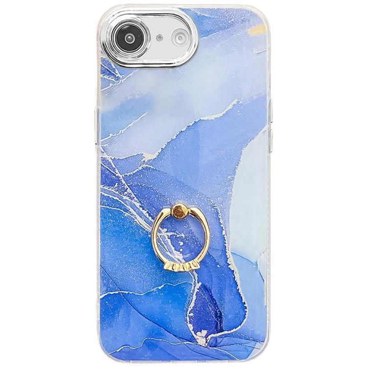 For iPhone 16e Electroplated Marble Texture Ring Holder Phone Case(Dark Blue S16) - iPhone 16e Cases by PMC TechLife | Online Shopping South Africa | PMC TechLife | Buy Now Pay Later Mobicred