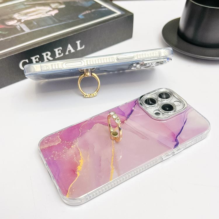 For iPhone 16e Electroplated Marble Texture Ring Holder Phone Case(White S8)