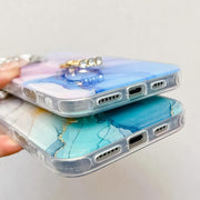 For iPhone 16e Electroplated Marble Texture Ring Holder Phone Case(Blue S11)