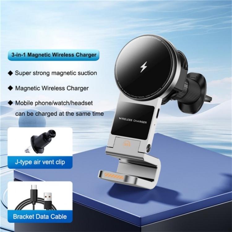 SD16 For Phone Watch Earphone Car Air Vent Phone Holder Magnetic 3 in 1 Wireless Charger(Black)