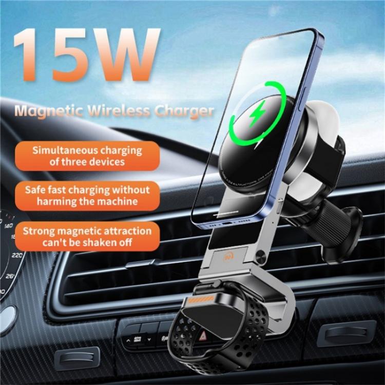 SD16 For Phone Watch Earphone Car Air Vent Phone Holder Magnetic 3 in 1 Wireless Charger(Grey)