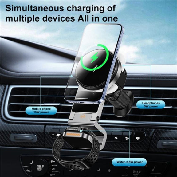 SD16 For Phone Watch Earphone Car Air Vent Phone Holder Magnetic 3 in 1 Wireless Charger(Black)