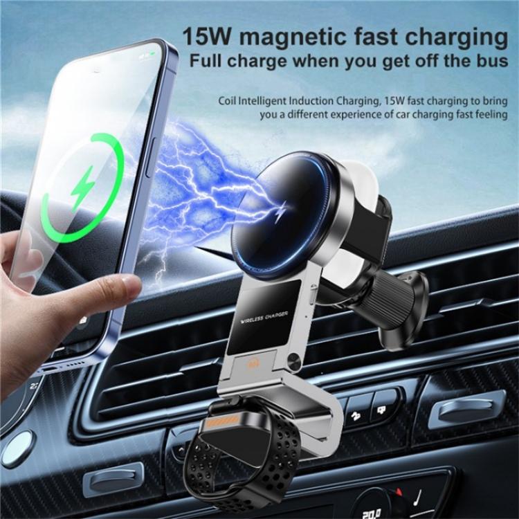 SD16 For Phone Watch Earphone Car Air Vent Phone Holder Magnetic 3 in 1 Wireless Charger(Grey)