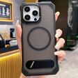 For iPhone 13 Pro Skin Feel Frameless MagSafe PC Phone Case with Fold Holder(Black) - iPhone 13 Pro Cases by PMc TechLife | Online Shopping South Africa | PMc TechLife | Buy Now Pay Later Mobicred