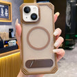 For iPhone 14 Skin Feel Frameless MagSafe PC Phone Case with Fold Holder(Desert Gold) - iPhone 14 Cases by PMc TechLife | Online Shopping South Africa | PMc TechLife | Buy Now Pay Later Mobicred